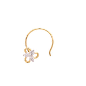 one yellow gold nosepin, with 3 natural diamond