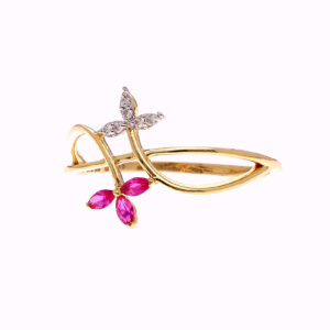 ONE YELLOW GOLD RING WITH STONE & 6 NATURAL DIAMOND